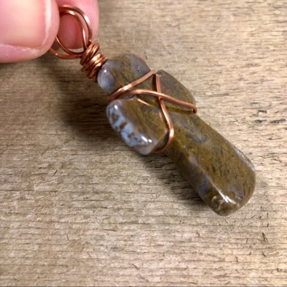 Fossilized Moss Agate Cross Necklace Pendant